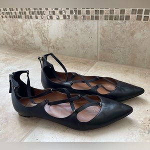 Aquazzura Misha Strappy Leather Flat Black Size 39